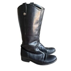 Frye Melissa Button Tall Riding Boots Womens Black Leather Pull on size 7.